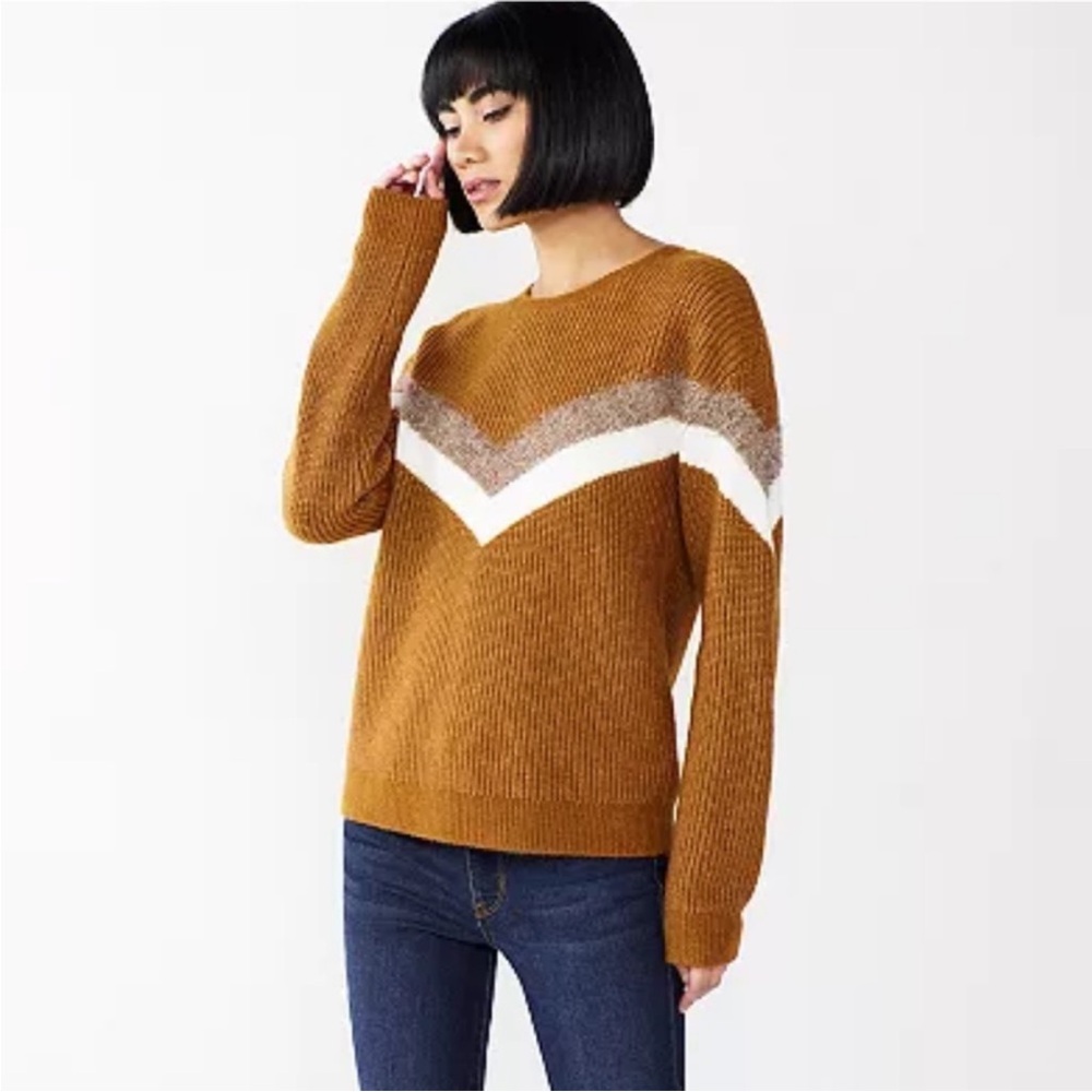 Nine West Women's Chevron Pattern Sweater‎ - Brown Size Medium